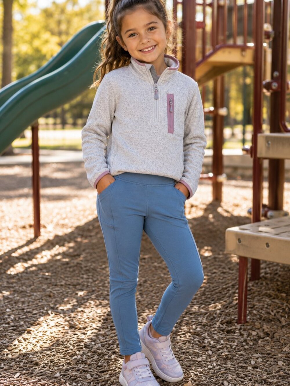 Athleta Girl Altitude Edge Stash Fleece Lined Leggings Blue L/12